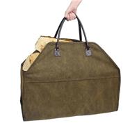  Premium Waxed Canvas Firewood Carrier with Leather Handles